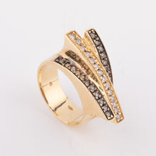 Charger l'image dans la galerie, Bague bandeau or jaune et diamant cognacs