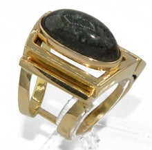 Charger l'image dans la galerie, Bague géométrique or jaune ornée d'une agate mousse - adalgyseboutique