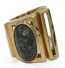 Charger l'image dans la galerie, Bague géométrique or jaune ornée d'une agate mousse - adalgyseboutique