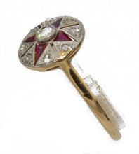 Charger l'image dans la galerie, Bague ancienne ronde diamant et pierres rouges - adalgyseboutique