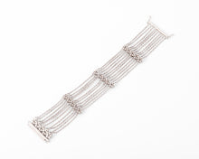 Charger l'image dans la galerie, Bracelet or gris et diamant sur chaine força limée alternée de 4 motifs avec des fleurs