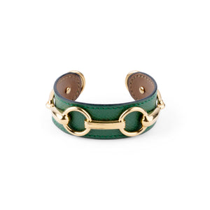 Bracelet de la maison Hermès en cuir et métal doré