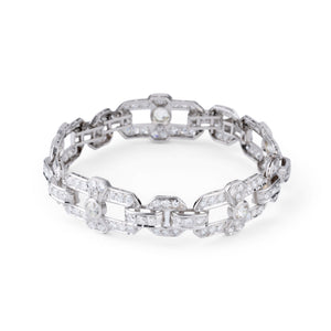 Bracelet Art Déco en platine et diamants à motifs géométriques