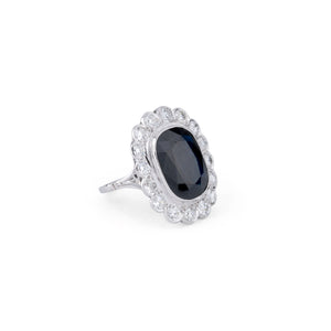 Bague 1920 Margueritte  en platine, diamant et saphir