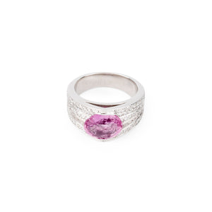 Bague or gris et saphir rose