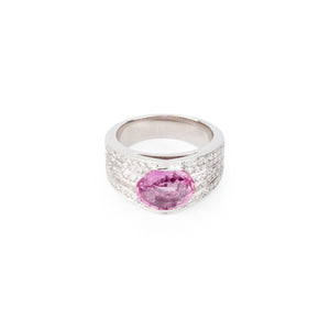 Bague or gris et saphir rose