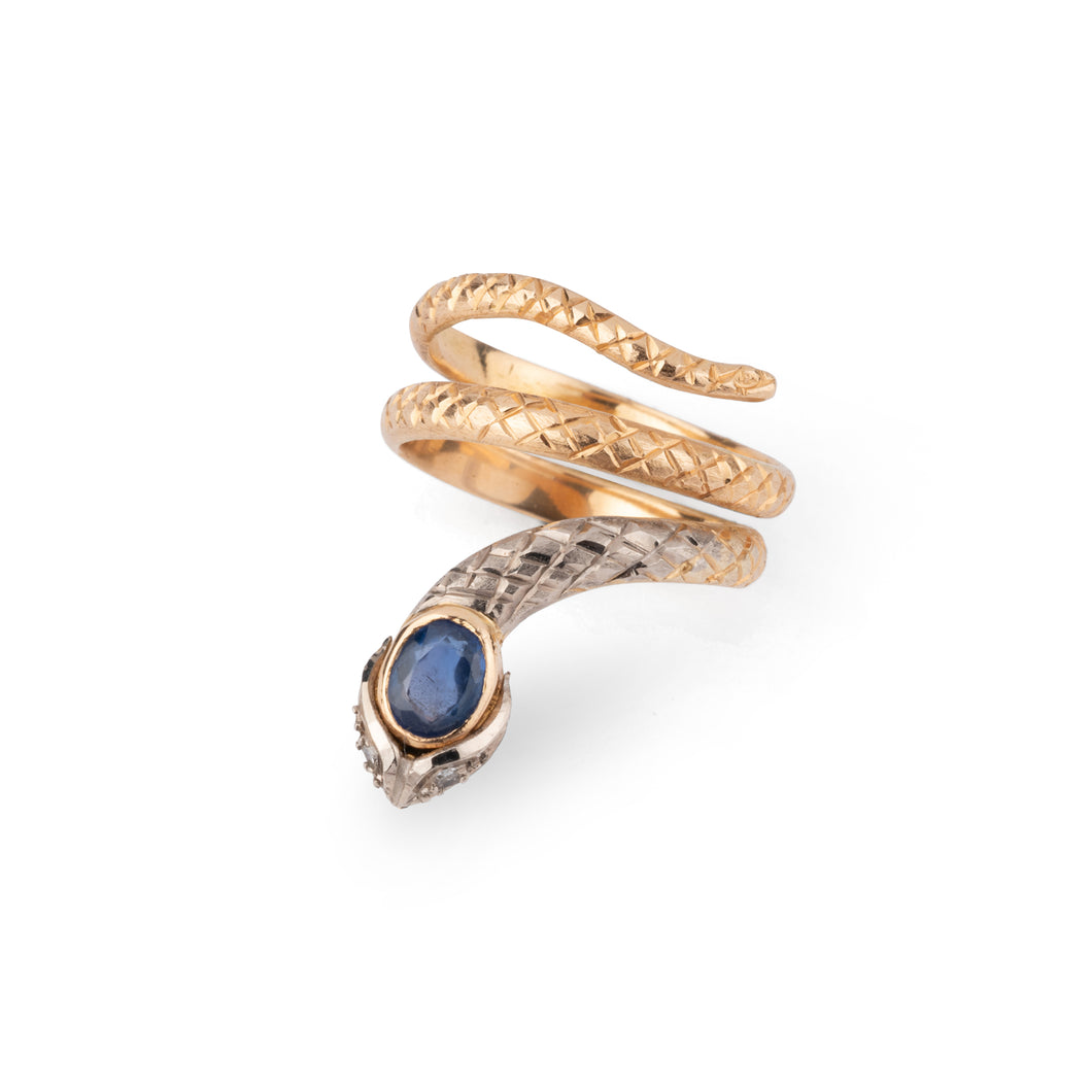 Bague serpent bi-colore en saphir