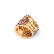 Charger l&#39;image dans la galerie, Bague en or jaune ornée d&#39;un cabochon d&#39;opale et saphirs multicolores
