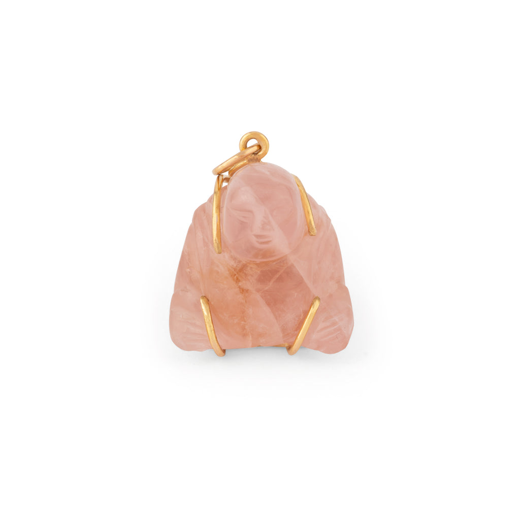 Pendentif représentant un Bouddha quartz rose sculptée