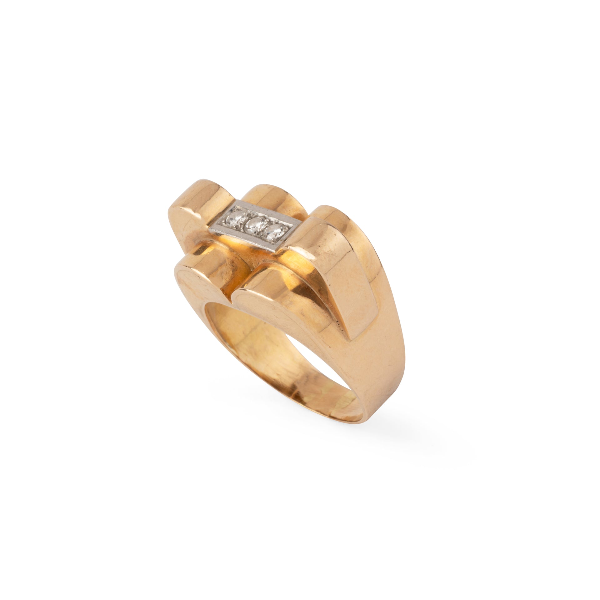 Bague Tank en or jaune et diamants