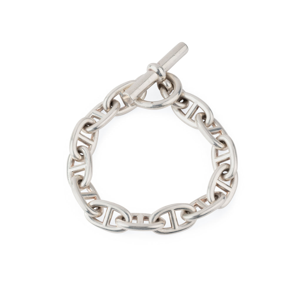 Bracelet en argent de la maison Hermès modèle iconique chaine d'ancre.