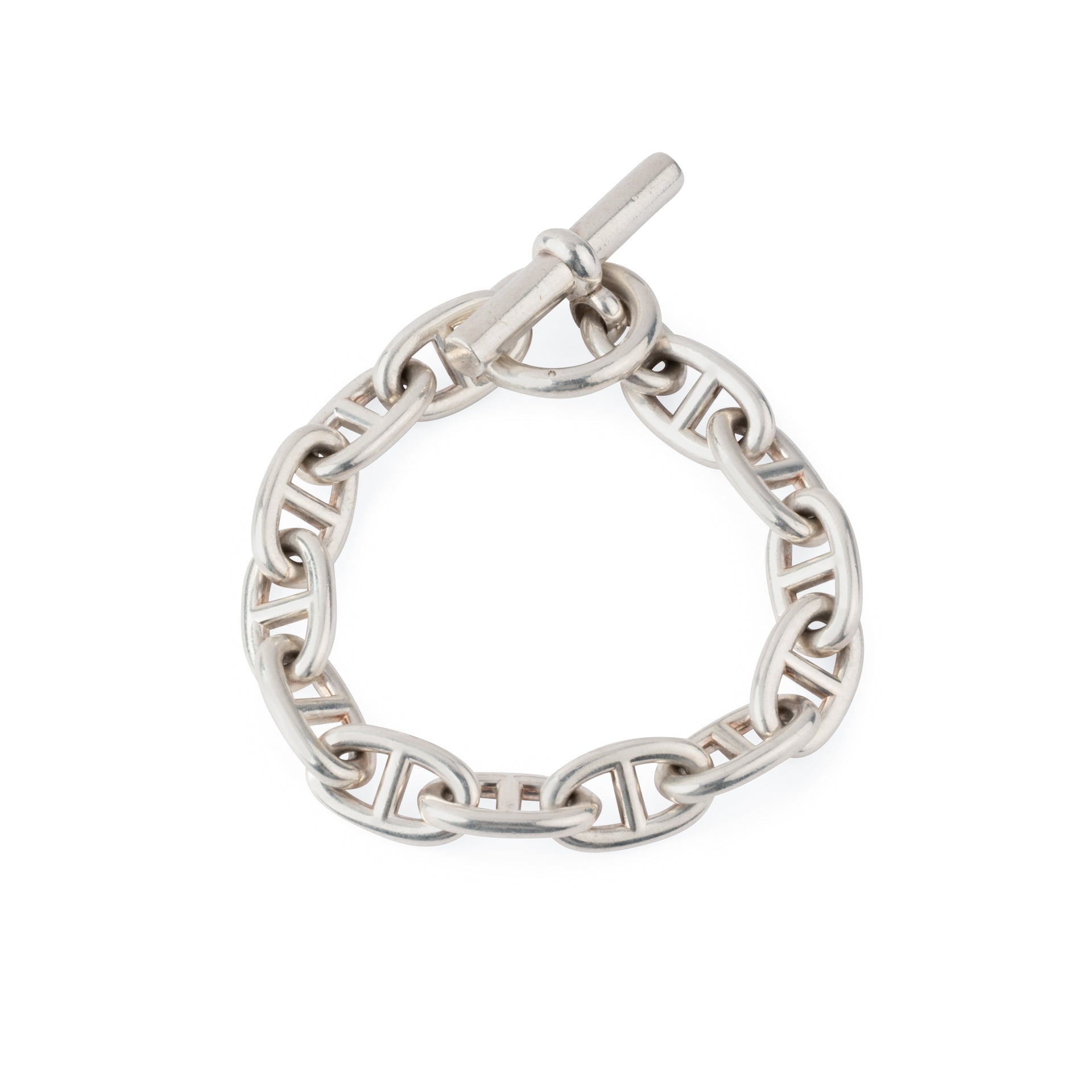 Bracelet en argent de la maison Hermès modèle iconique chaine d'ancre.