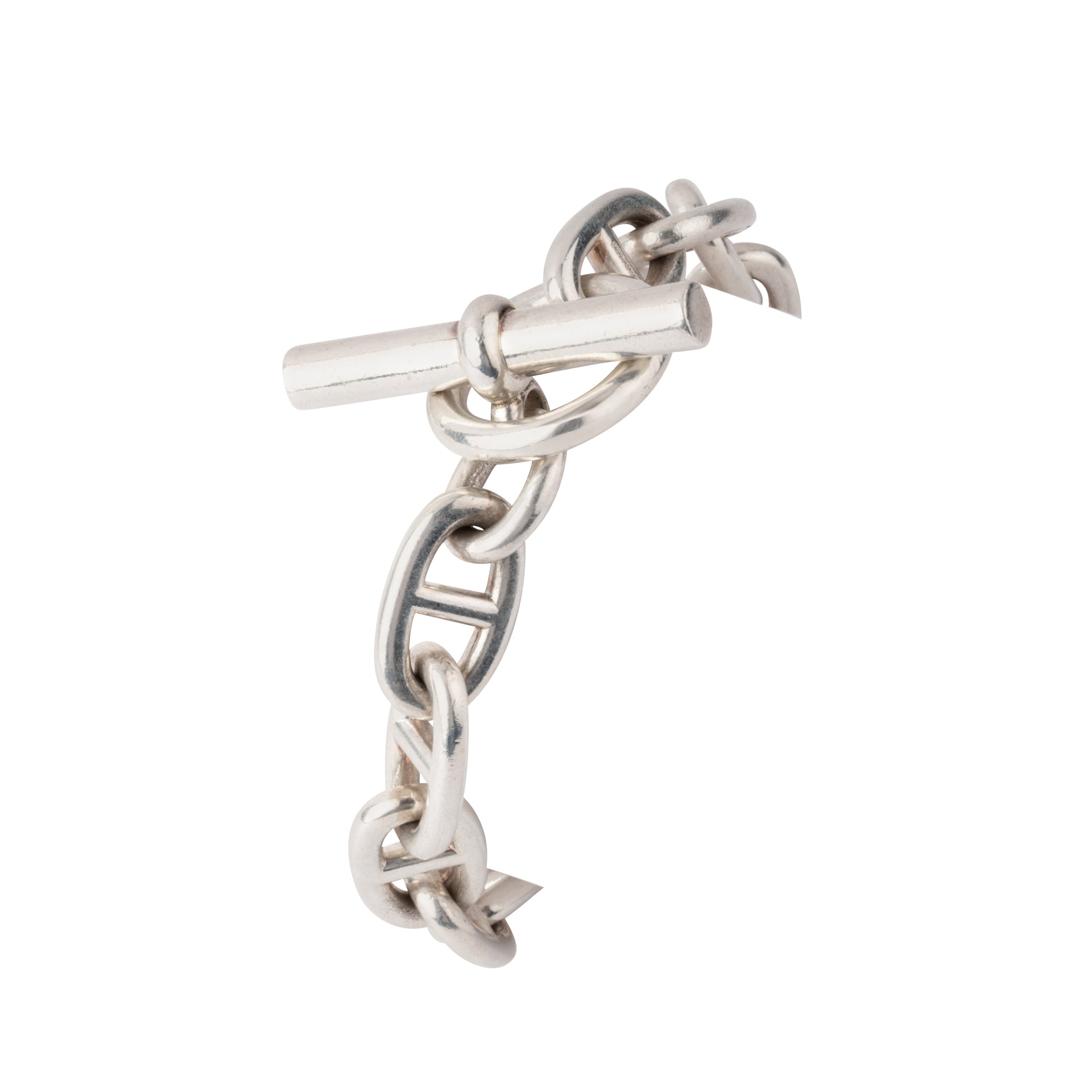 Bracelet en argent de la maison Hermès modèle iconique chaine d'ancre.