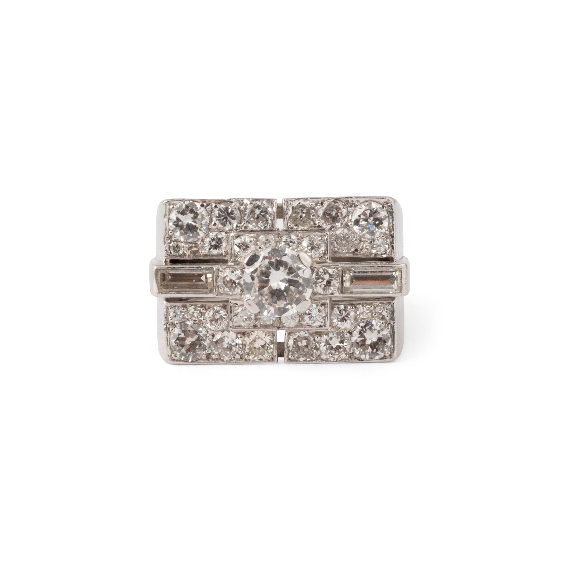 Bague rectangulaire en platine et or