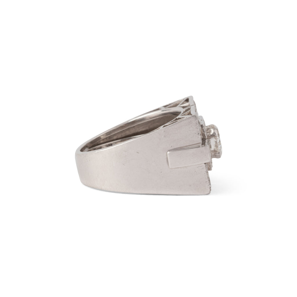 Bague rectangulaire en platine et or