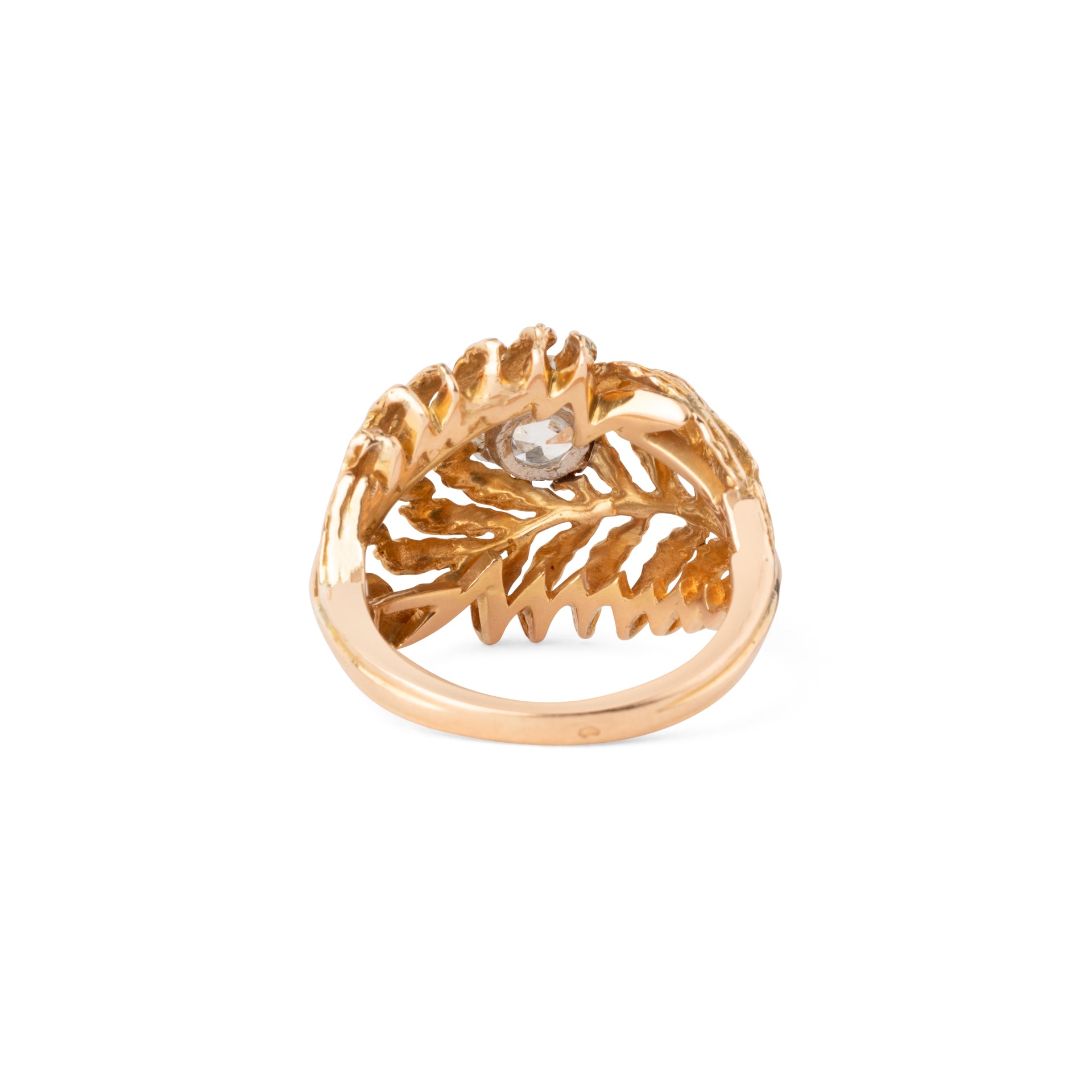 Bague en or jaune en forme de plume ornée d'un solitaire