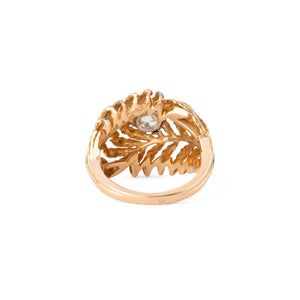 Bague en or jaune en forme de plume ornée d'un solitaire