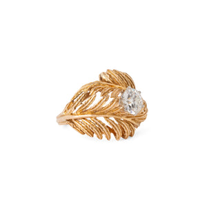 Bague en or jaune en forme de plume ornée d'un solitaire