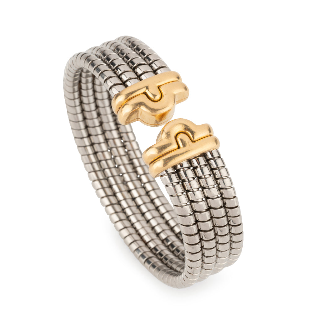 Bracelet de la Maison Bvlgari,collection Parentesi en acier et or jaune