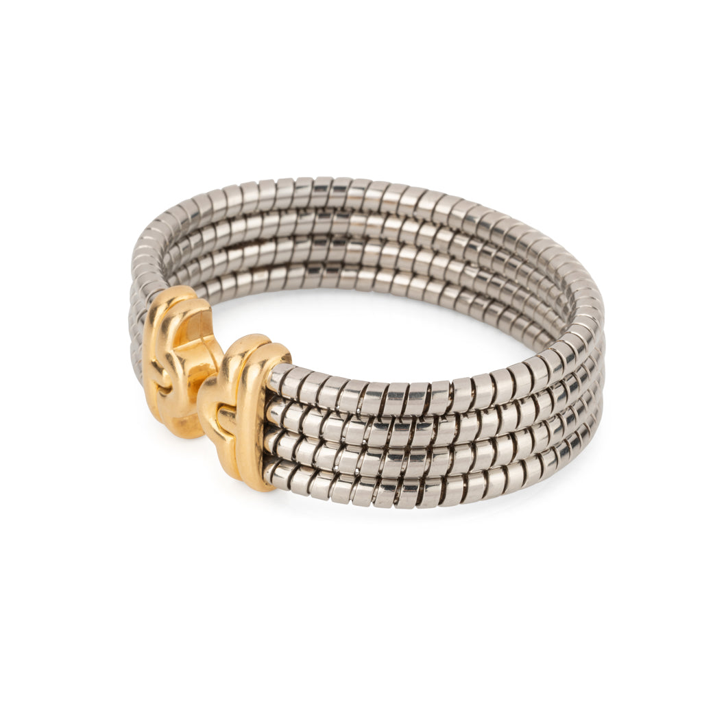 Bracelet de la Maison Bvlgari,collection Parentesi en acier et or jaune