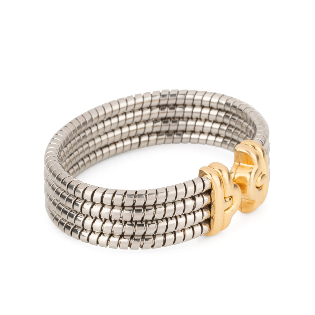 Bracelet de la Maison Bvlgari,collection Parentesi en acier et or jaune