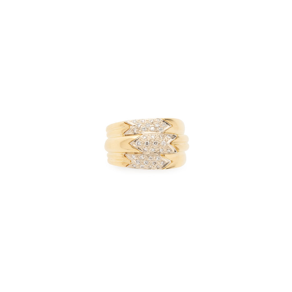Bague 3 rangs en or jaune et diamant