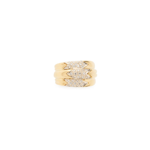 Bague 3 rangs en or jaune et diamant