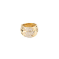 Three-row yellow gold and diamond ring