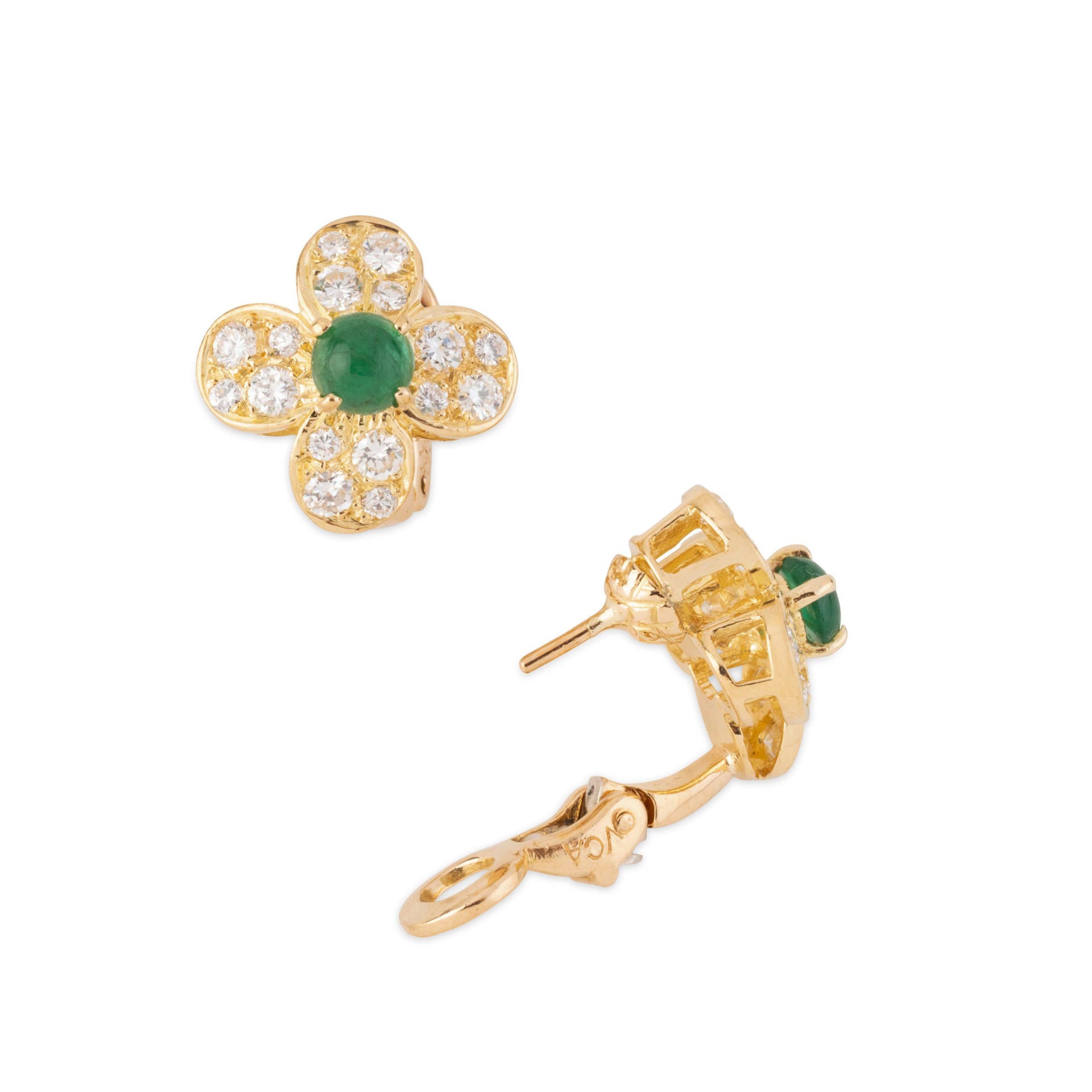 Boucles d'oreilles "Fleurette" Van Clef & Arpels en émeraude et diamants