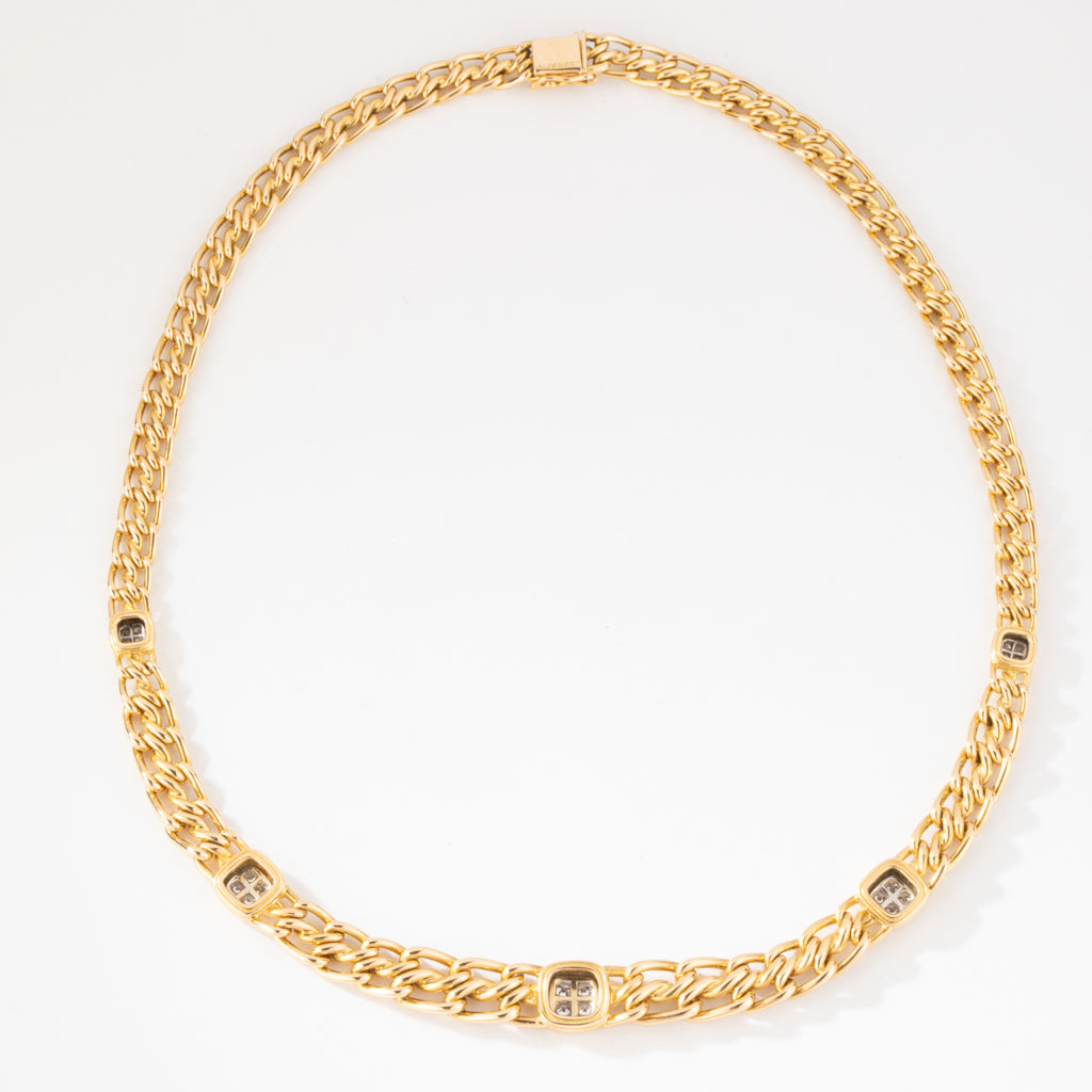 Collier or jaune maille gourmette intercalé de maillon en  diamant