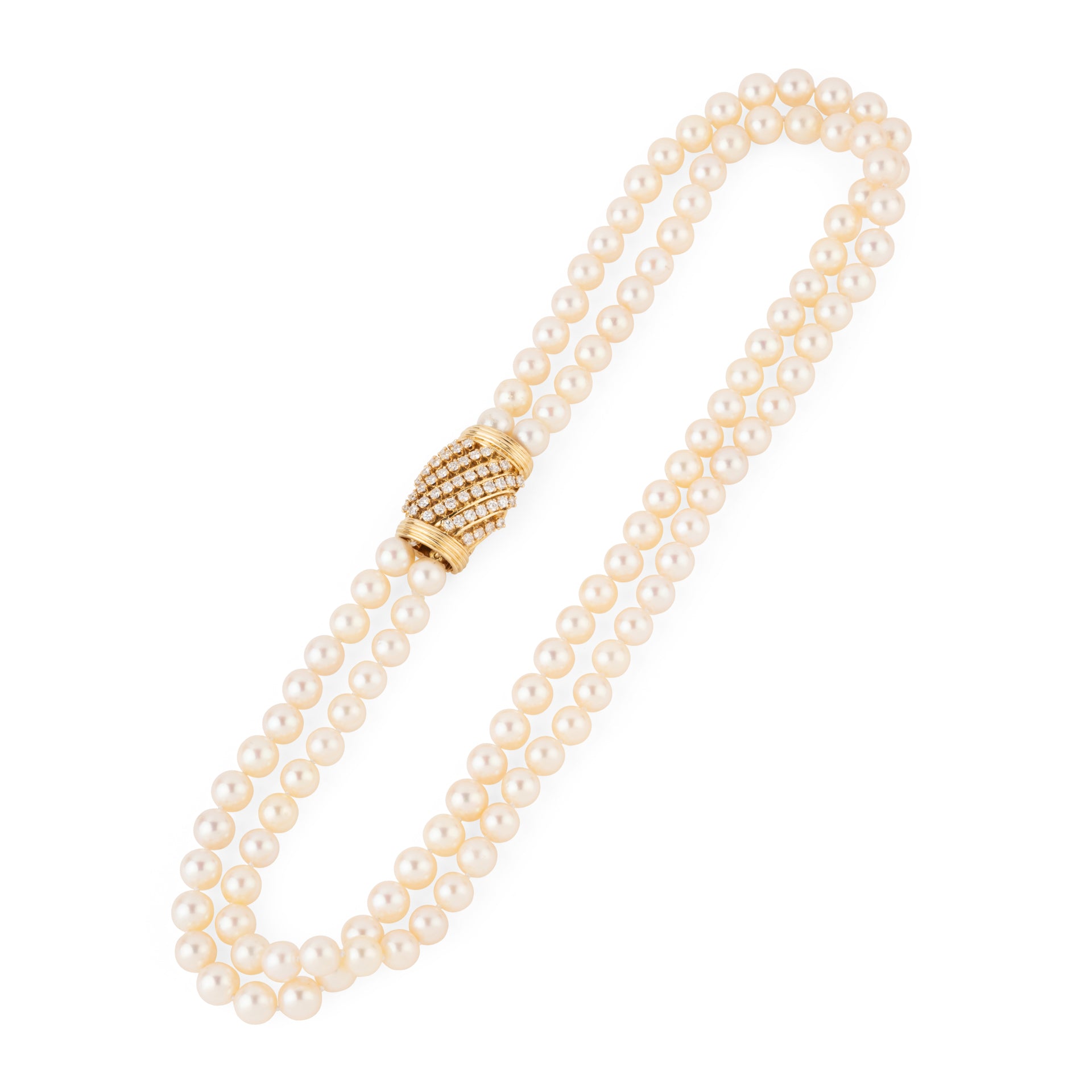 Double collier en perles de culture Akoya orné d'un fermoir or et diamant
