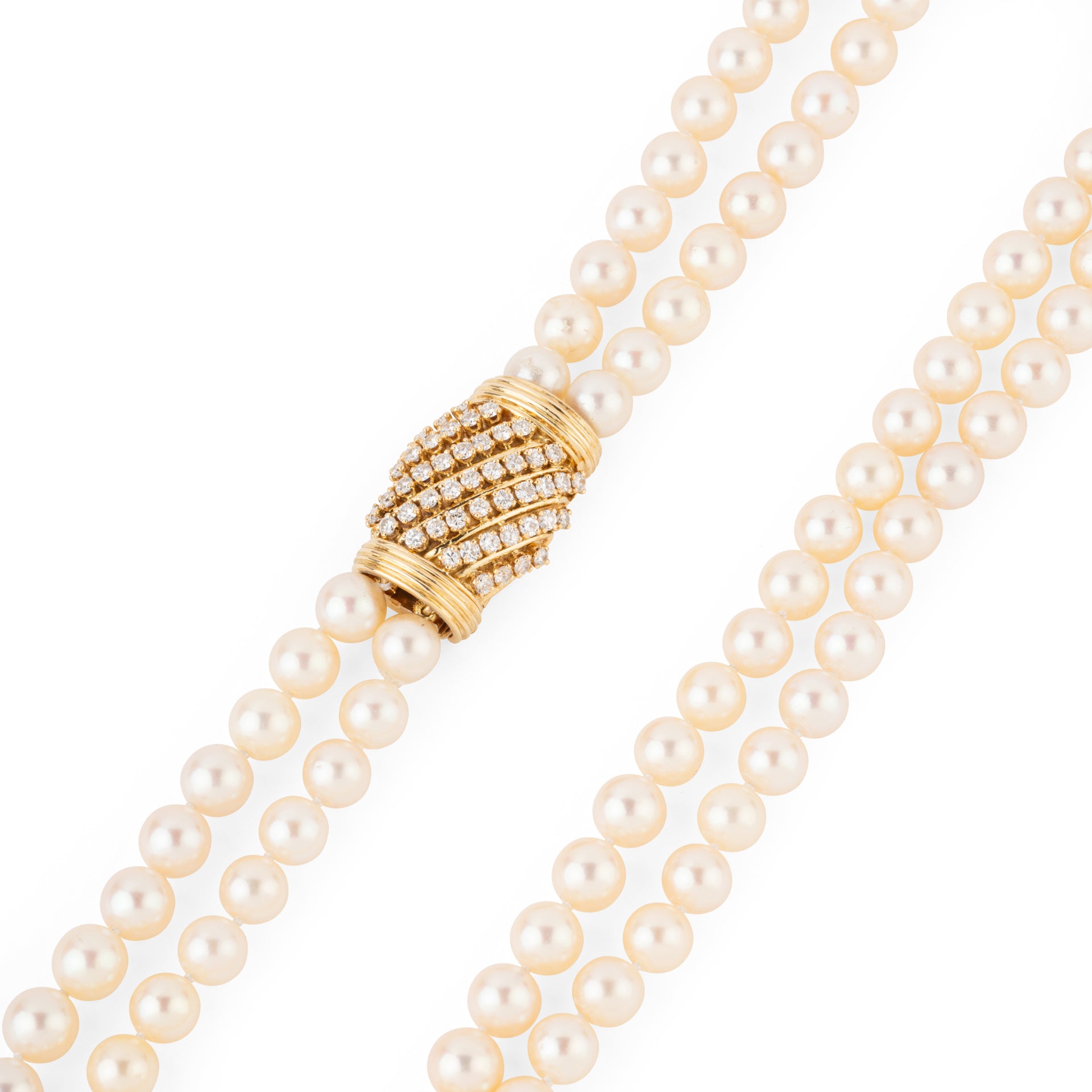 Double collier en perles de culture Akoya orné d'un fermoir or et diamant