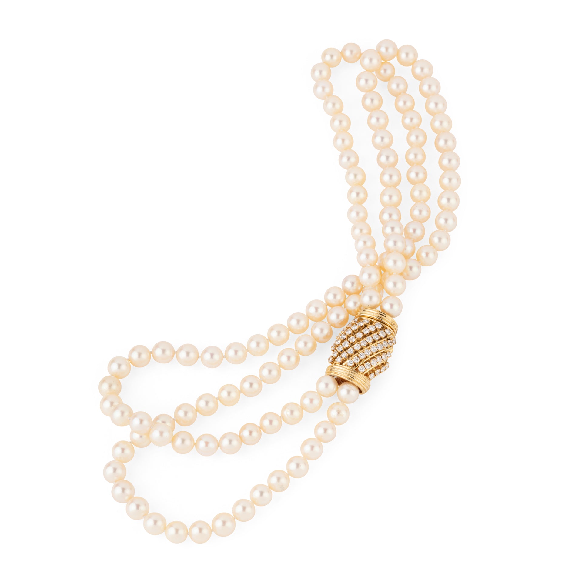 Double collier en perles de culture Akoya orné d'un fermoir or et diamant
