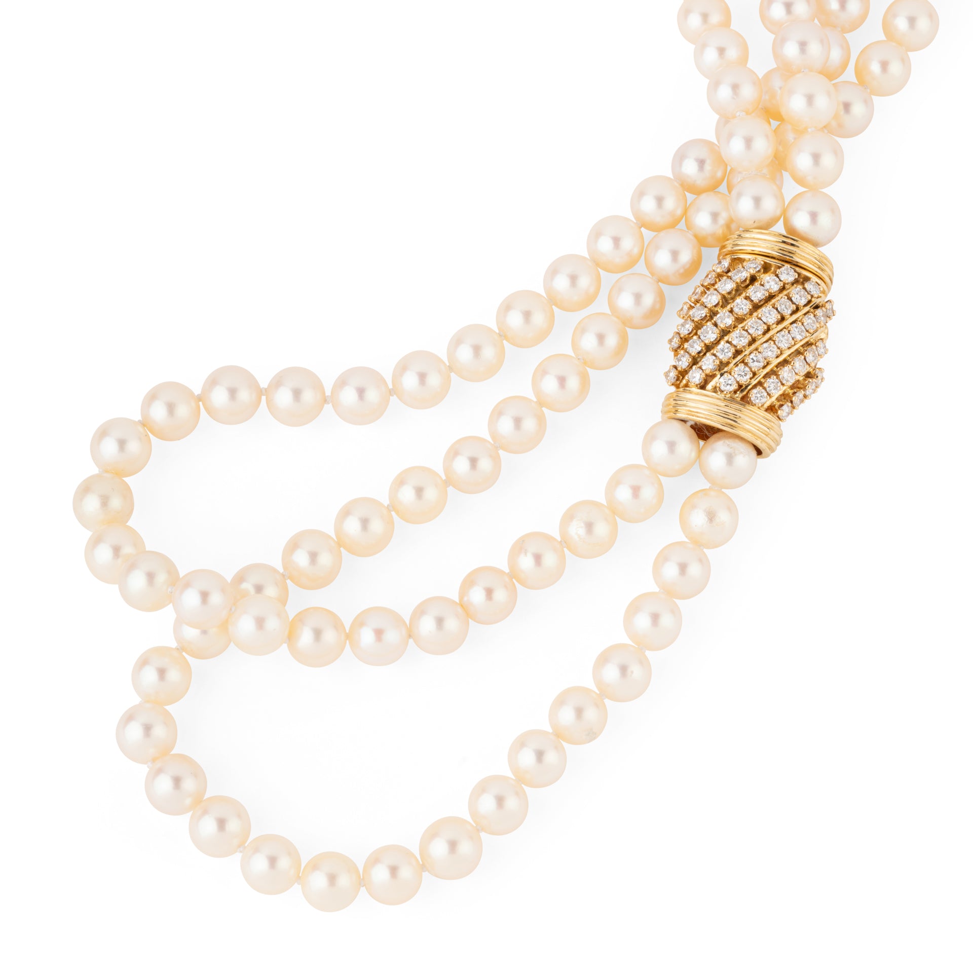 Double collier en perles de culture Akoya orné d'un fermoir or et diamant