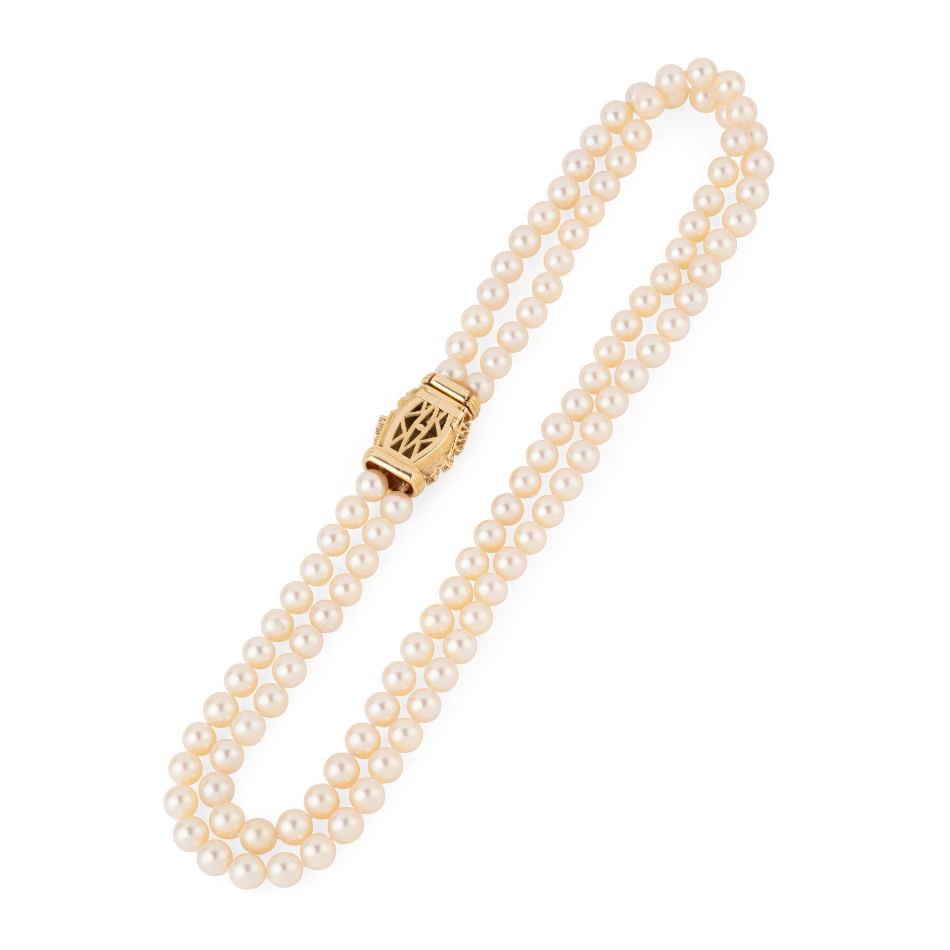 Double collier en perles de culture Akoya orné d'un fermoir or et diamant