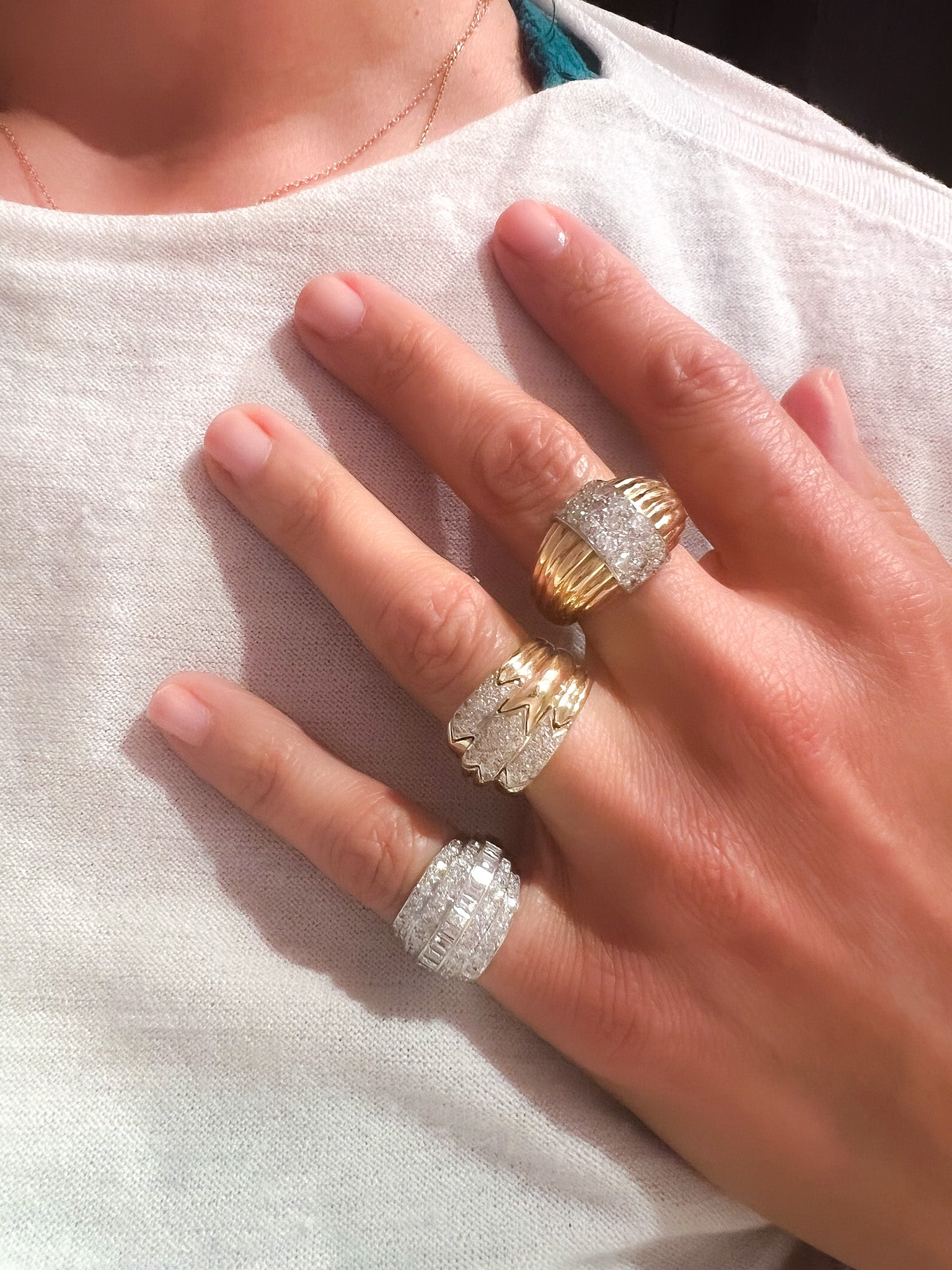 Bague 3 rangs en or jaune et diamant