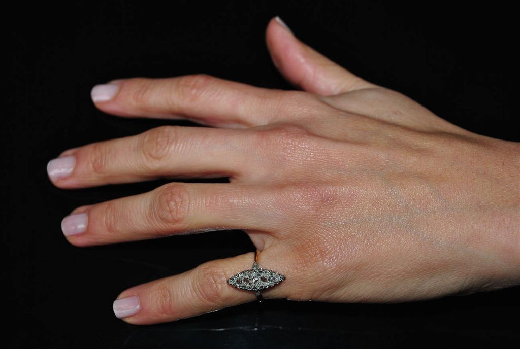 Bague marquise Napoléon III en  or jaune  et platine - adalgyseboutique