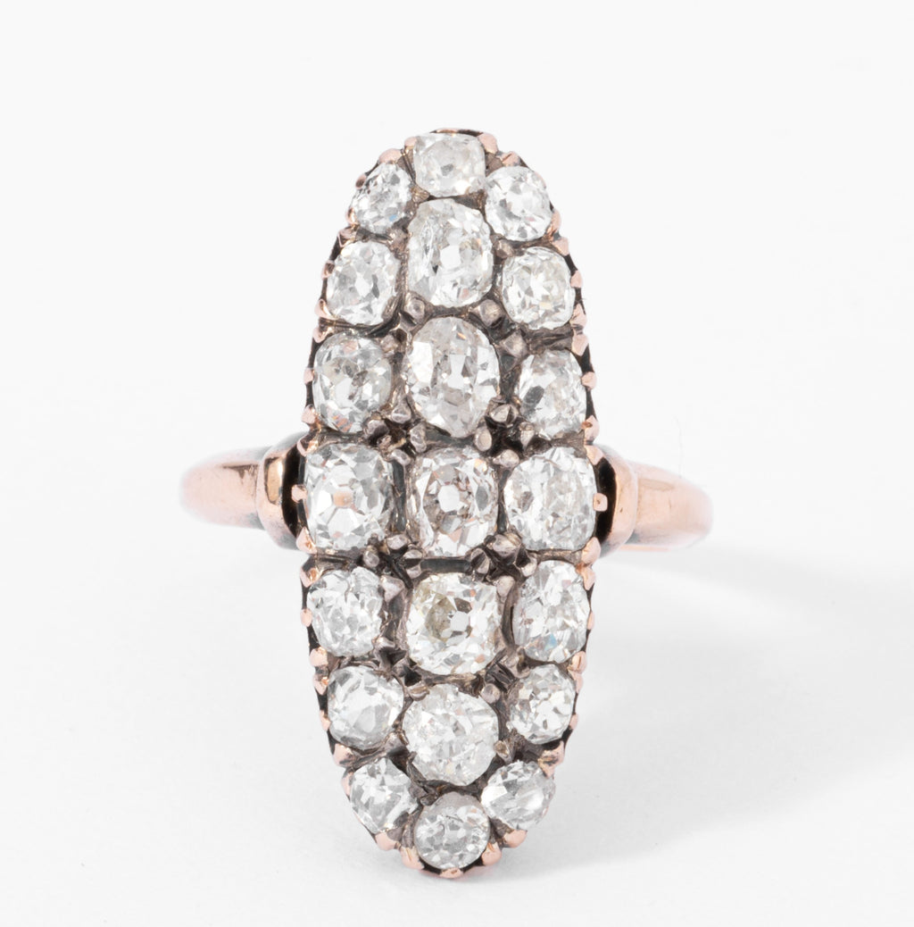 Bague marquise Napoléon III diamant taille ancienne