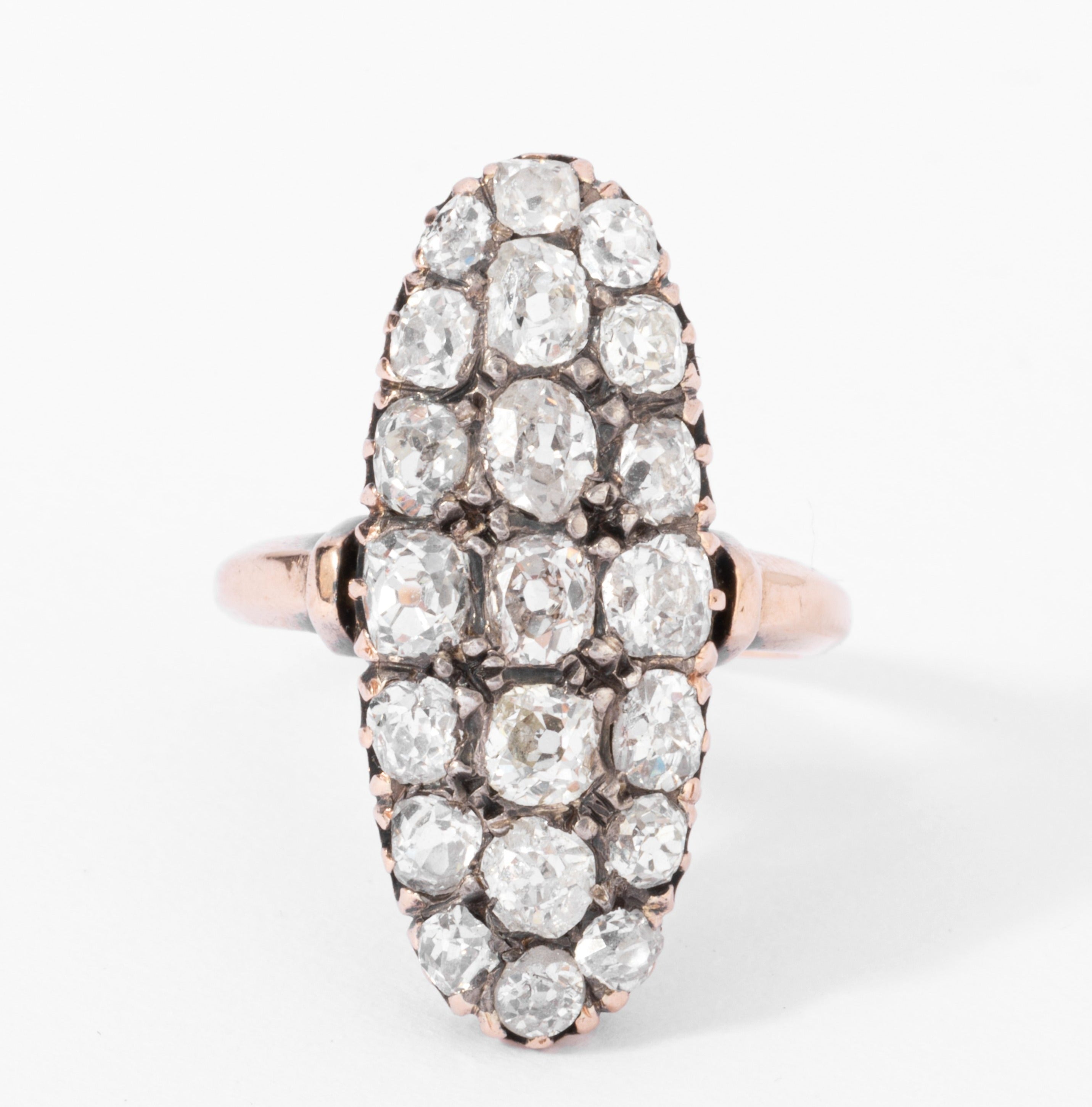 Bague marquise Napoléon III diamant taille ancienne