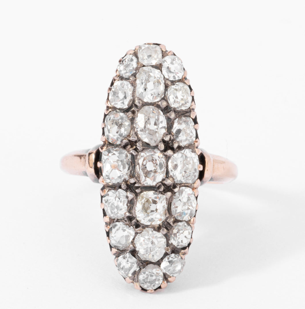 Bague marquise Napoléon III diamant taille ancienne
