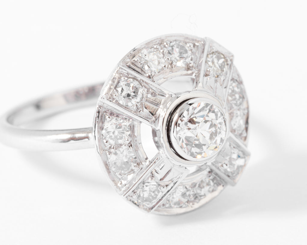 Bague marguerite en platine or gris et diamants