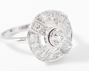 Bague marguerite en platine or gris et diamants