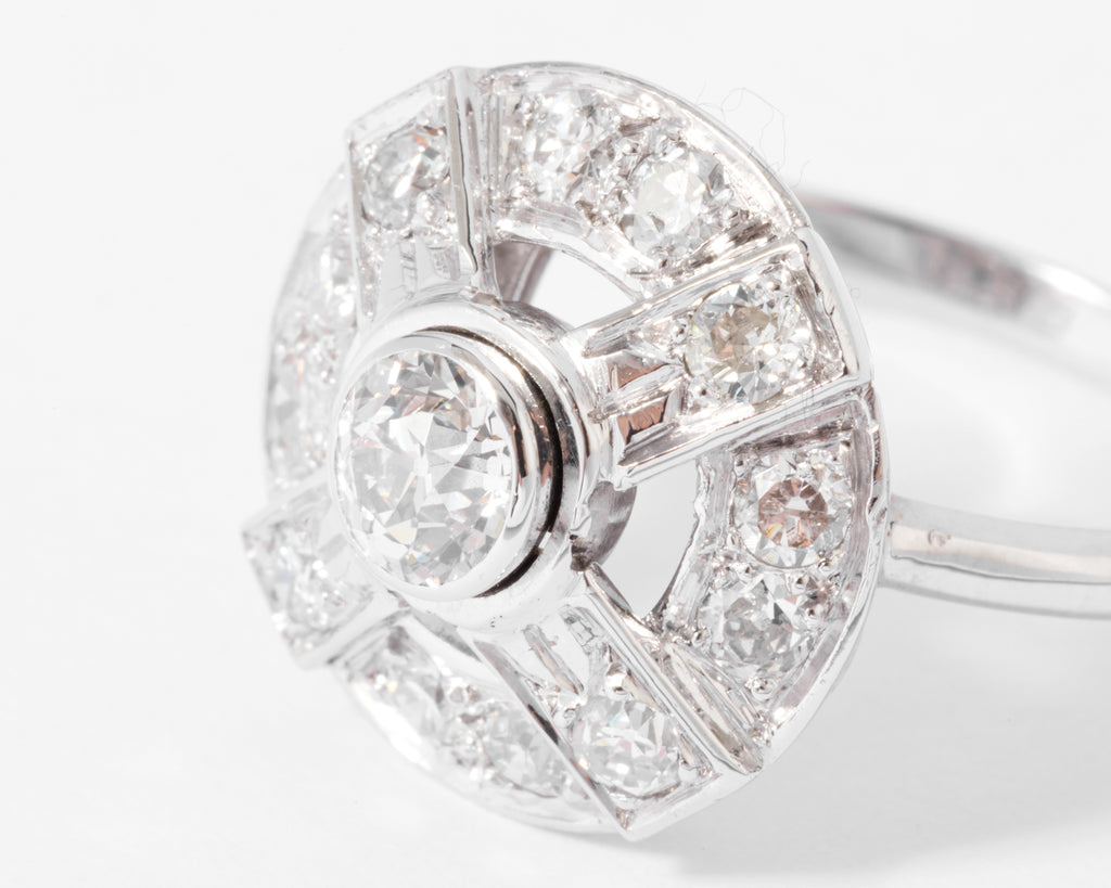 Bague marguerite en platine or gris et diamants