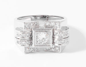 Bague tank en or gris et diamant