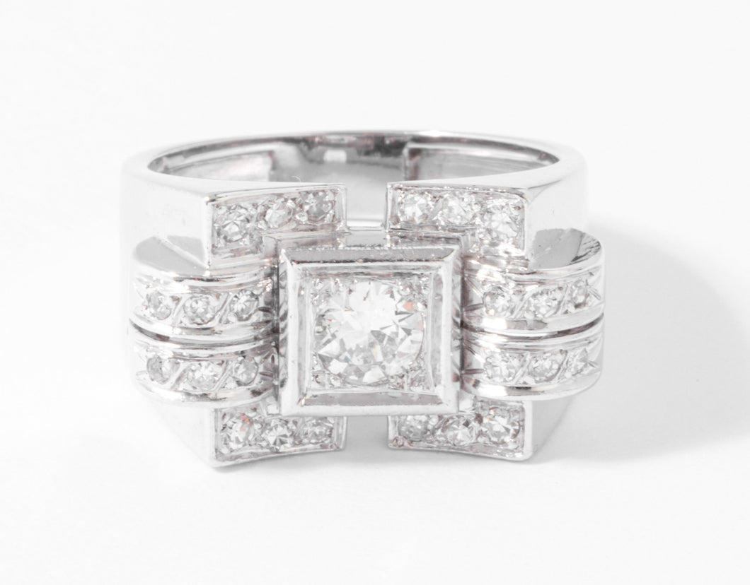 Bague tank en or gris et diamant