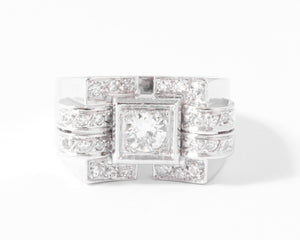 Bague tank en or gris et diamant