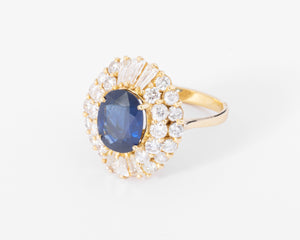 bague marguerite or jaune saphir et double entourage de diamants