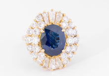 Charger l&#39;image dans la galerie, bague marguerite or jaune saphir et double entourage de diamants
