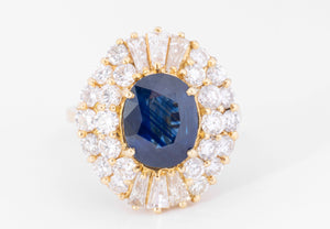 bague marguerite or jaune saphir et double entourage de diamants