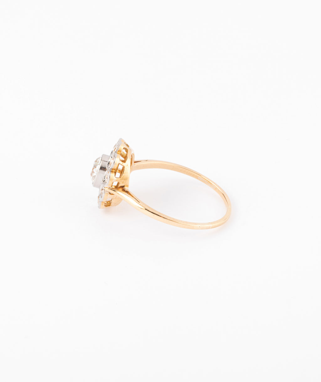 Bague marguerite ancienne en or et diamant